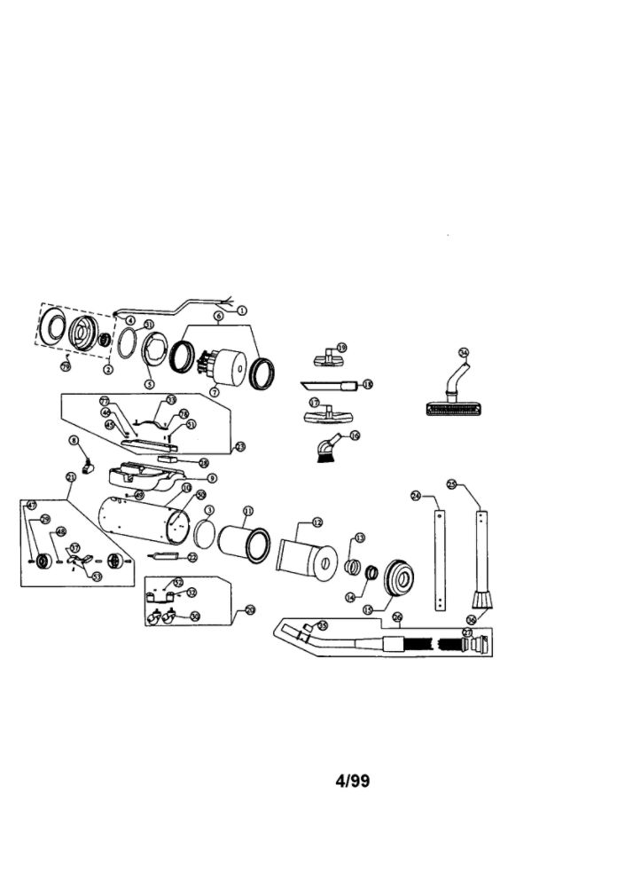 Assembly Schematic Diagram and Parts List for 4150  Dirt Devil Canister Vacuum